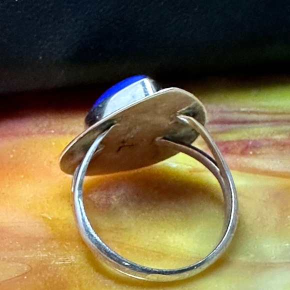 Lapis lazuli ring bezel set teardrop sterling silver signed “L” size 7.5 5505 Y - Picture 4 of 13